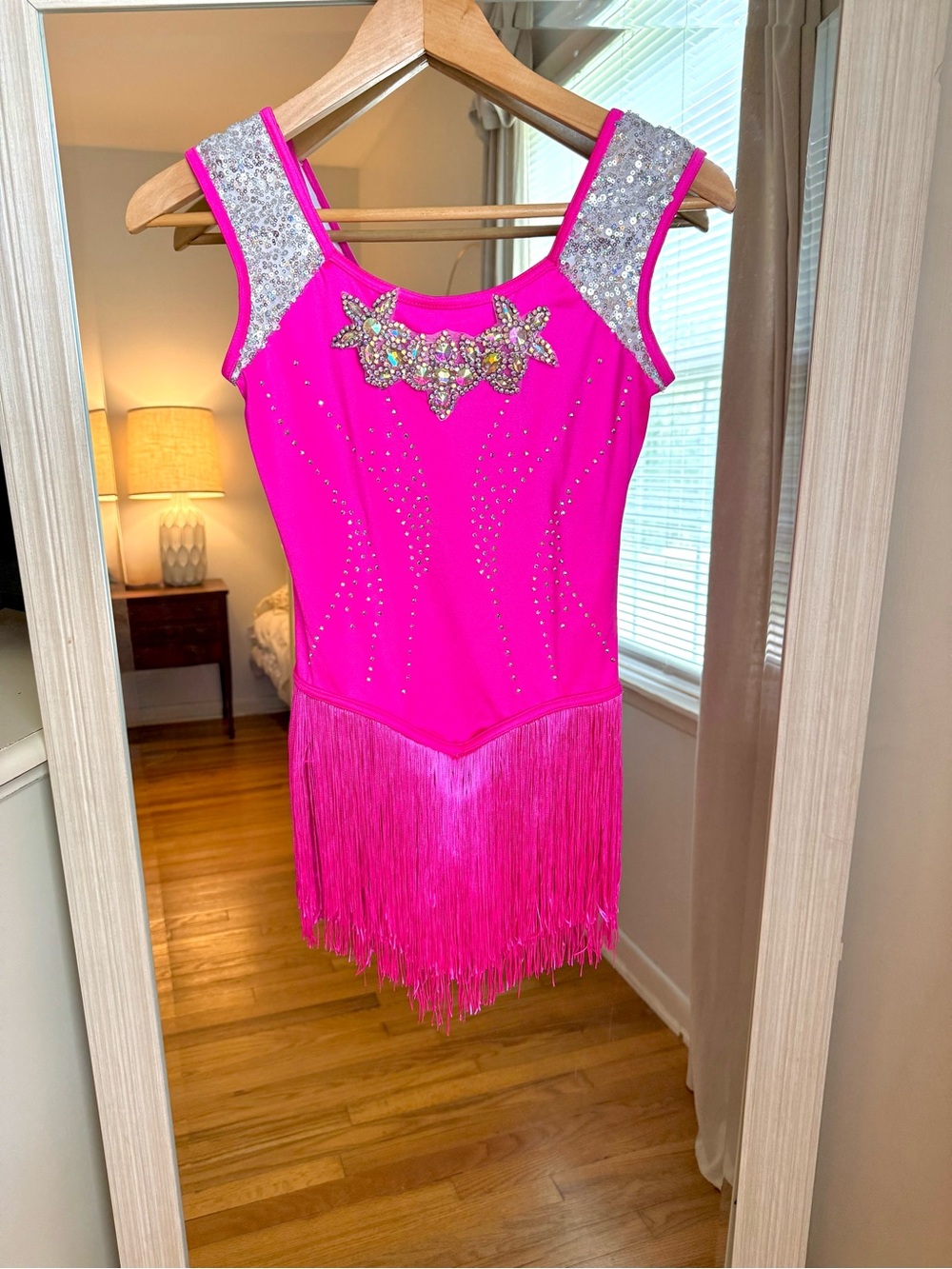Weissman Showtime Crystal Neon Pink Fringe Dance Dress Dancewear